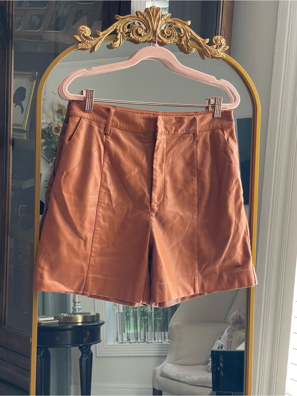 Jason Wu Collective High-Rise Vegan Leather Shorts in Carmel/Cognac/Rust Brown